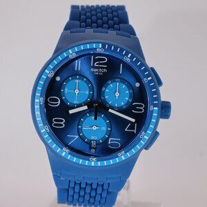 Swiss Limited Rare Swatch Chronograph Plastic Susn415 Triple Blu New 42MM Blue
